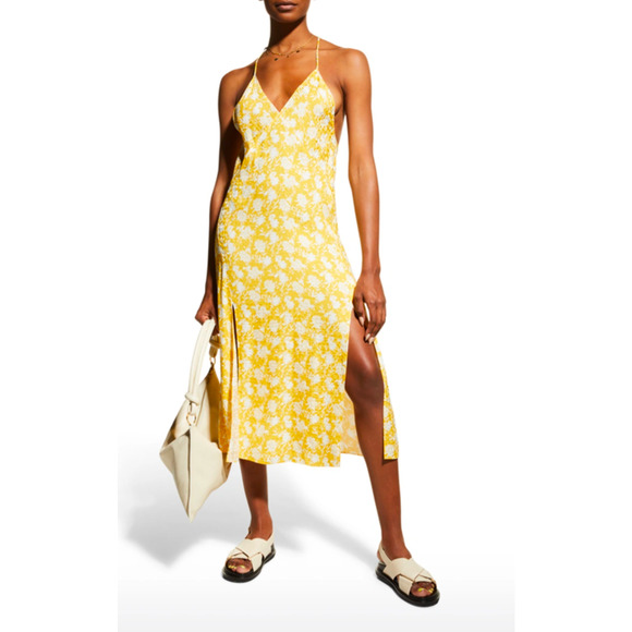 Rag & Bone T-back Floral-print Slip Midi Dress In Yellow, size 6 - Picture 1 of 9